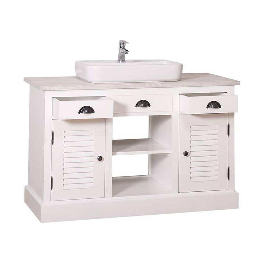 Fenyőfából készült polcos mosdószekrény 3 darab fiókkal