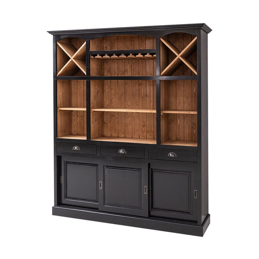 Tömör fenyőfából készült, prémium kategóriás, nagyméretű, 180 cm hosszú és 210 cm magas pohárszék, bárszekrény