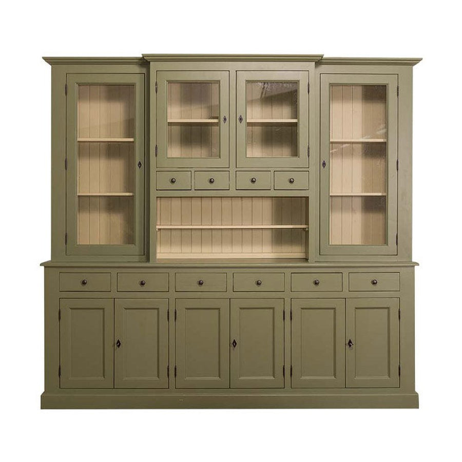 Óriás méretű, tömör fenyőfából készült, 245 cm hosszú és 225 cm magas tálalószekrény