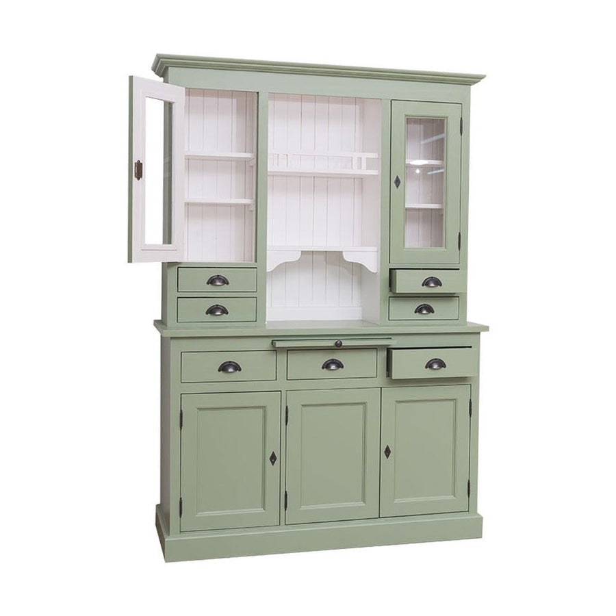 Tömör fenyőfából készült, 137 cm hosszú és 197 cm magas tálalószekrény