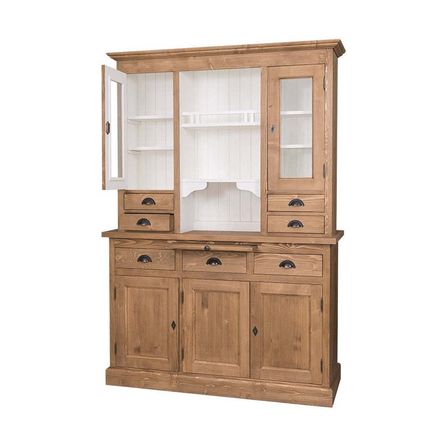 Tömör fenyőfából készült, 137 cm hosszú és 197 cm magas tálalószekrény