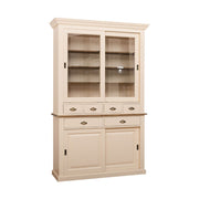 Tömör fenyőfából készült, 142 cm hosszú és 225 cm magas vitrines tálalószekrény