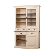 Tömör fenyőfából készült, 142 cm hosszú és 225 cm magas vitrines tálalószekrény