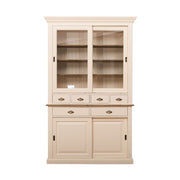 Tömör fenyőfából készült, 142 cm hosszú és 225 cm magas vitrines tálalószekrény