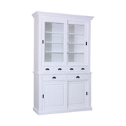 Tömör fenyőfából készült, 142 cm hosszú és 225 cm magas vitrines tálalószekrény