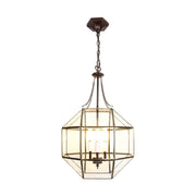 Aranyszínű fémből és víztiszta üvegből készült, 30 cm átmérőjű, rombikuboktaéder formájú, beltéri függesztek lámpa.