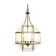 Aranyszínű fémből és víztiszta üvegből készült, 35 cm átmérőjű, rombikuboktaéder formájú, beltéri függesztek lámpa.