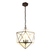 Modern, Art Deco stílusú, aranyszínű fémből és víztiszta üvegből készült, 40 cm átmérőjű, ikozaéder formájú beltéri függesztek lámpa.