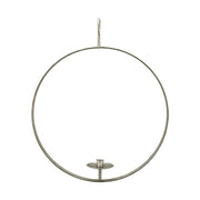 Modern, skandináv stílusú,, antikolt felületű, ezüst színű, fémből készült, függeszthető gyertyatartó karika.