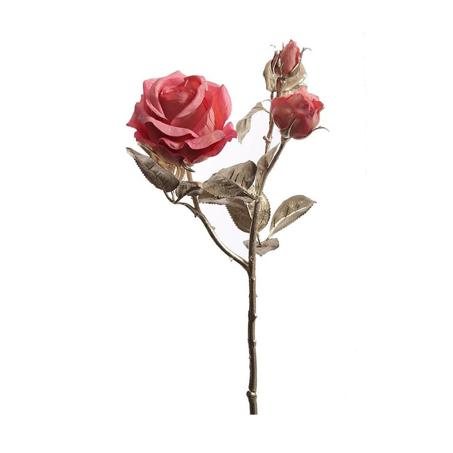 Glamour stílusú, mű rózsaág pezsgőszínű szárral és levelekkel, korall színárnyalatú virágfejekkel.