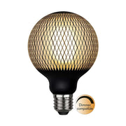 Graohic Diamond dekorációs izzó. Meleg fehér fényű LED dekorációs izzó, opálos üveggel és matt fekete színű grafikai mintával