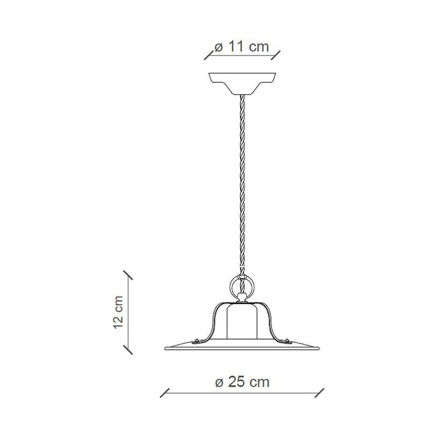 Rusztikus, vidéki stílusú, antikolt, repesztett felületű mázas kerámiából és rozsdás fémből készült, textilburkolatú vezetékkel kialakított, kézműves függeszték lámpa..