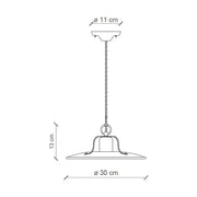Rusztikus, vidéki stílusú, állítható magasságú, antikolt, repesztett felületű mázas kerámiából és rozsdás fémből készült, textilburkolatú vezetékkel kialakított, kézműves függeszték lámpa.
