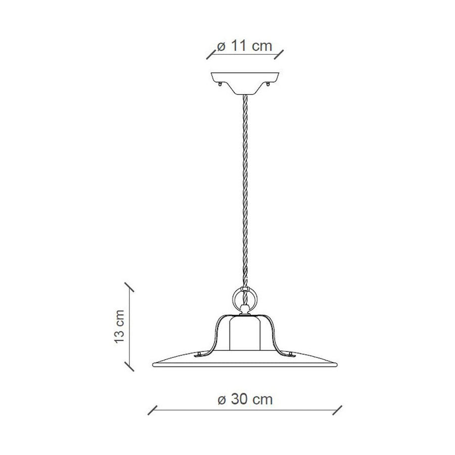 Rusztikus, vidéki stílusú, állítható magasságú, antikolt, repesztett felületű mázas kerámiából és rozsdás fémből készült, textilburkolatú vezetékkel kialakított, kézműves függeszték lámpa.