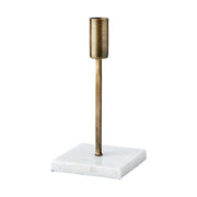 Loft stílusú, antik sárgaréz fém gyertyatartó fehér márvány talppal.