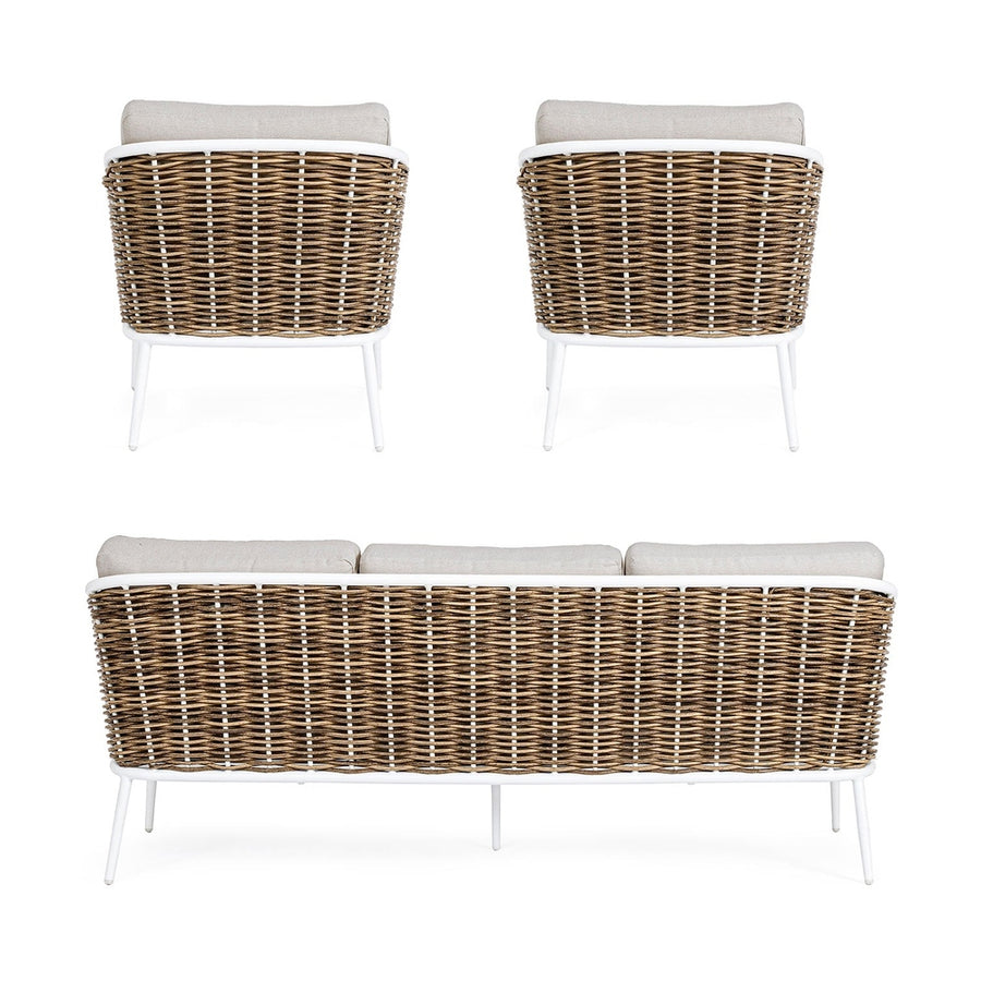 Homokszürke színű kerti ülőgarnitúra.