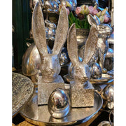 Glamour stílusú, 28,5 cm magas, ezüst színű húsvéti nyuszifej dísz