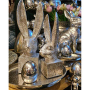 Glamour stílusú, 28,5 cm magas, ezüst színű húsvéti nyuszifej dísz