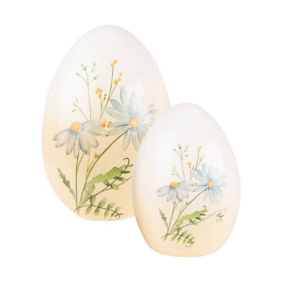 Mezei virágokkal díszíttetett húsvéti kerámia tojás.