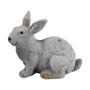 Vidéki vintage stílusú, 11,4 cm magas, rusztikus patinás felületű, antik fehér színű húsvéti kerámia nyuszi figura