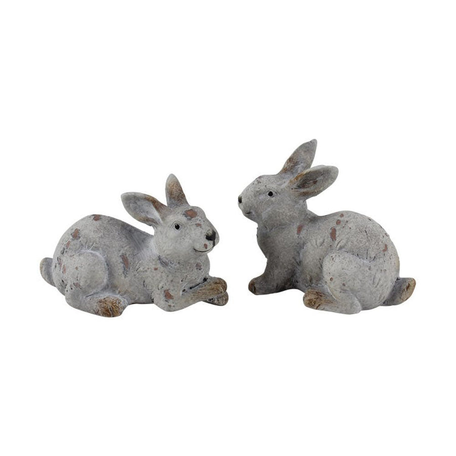 Vidéki vintage stílusú, 7,5 cm magas, rusztikus patinás felületű, antik fehér színű húsvéti kerámia nyuszi figura