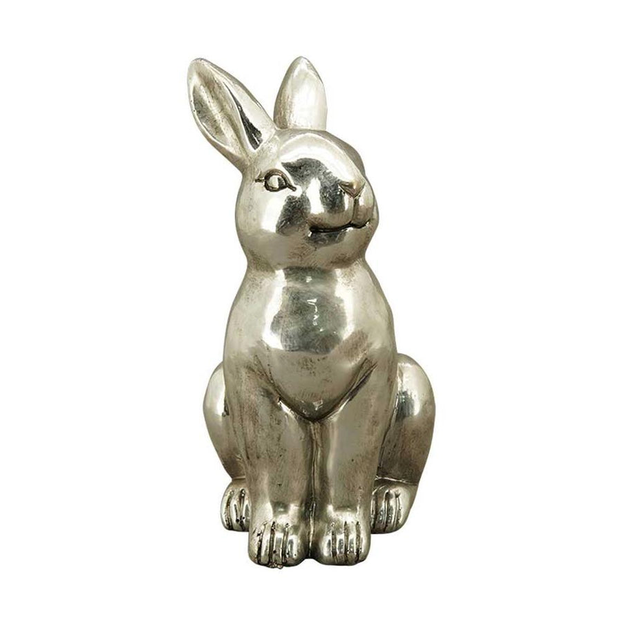 Nagyméretű, 35 cm magas, glamour stílusú, ezüst színű húsvéti nyuszi figura