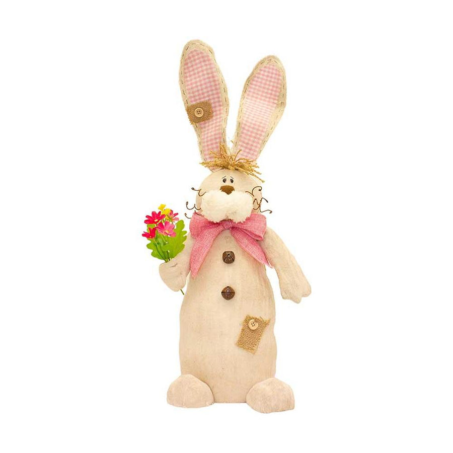 Vidéki, farmhouse stílusú, rusztikus fém csengőkkel díszített, kézzel varrott nyuszi figura.