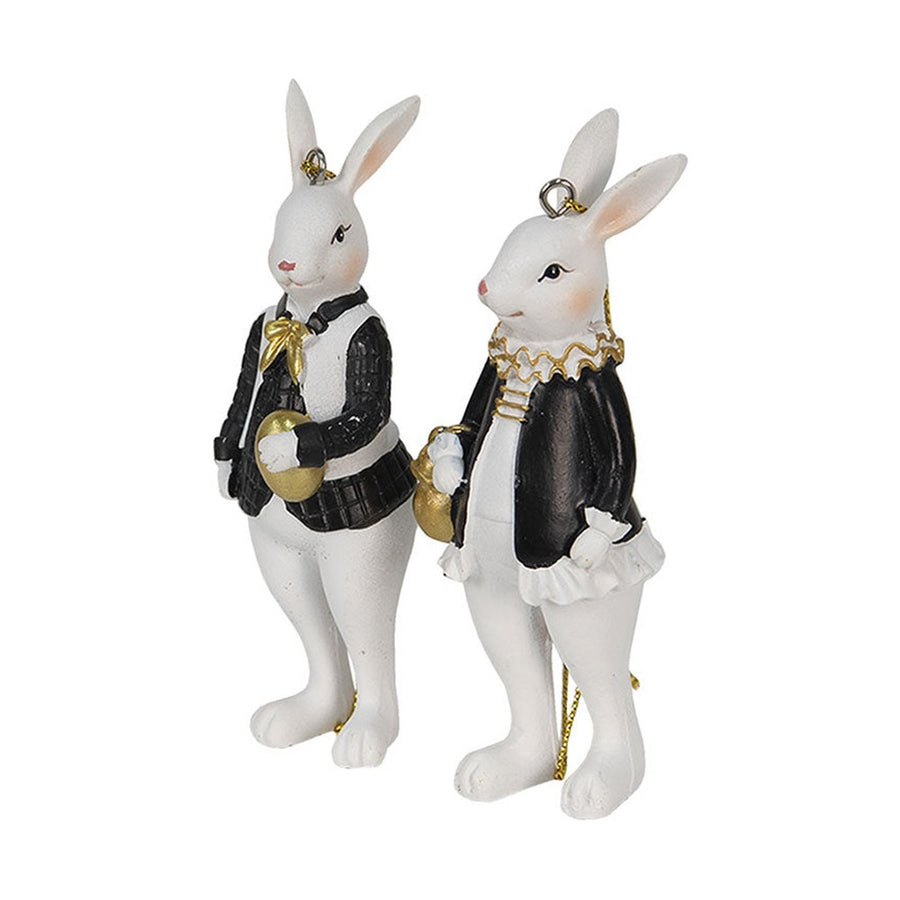 Fub Funky stílusú,, fekete és aranyszínű ruhájú, függeszthető kialakítású nyuszi pár.