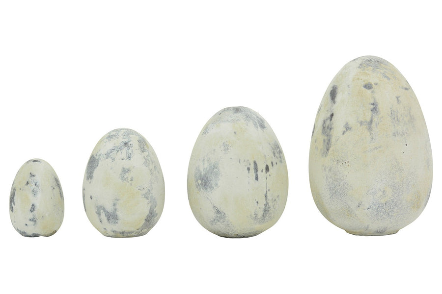 4 féle méretű, antikolt felületű, krém színű húsvéti kerámia tojások.