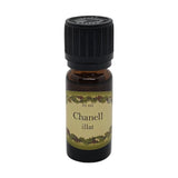 Chanell illatú illóolaj 10 ml barna üvegcsében, fekete kupakkal – virágos, elegáns, nőies aromaterápiás olaj.