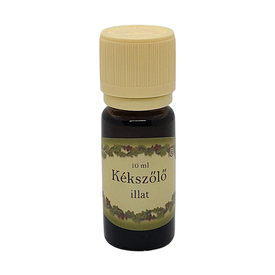 Kékszőlő illatú illóolaj 10 ml barna üvegcsében, bézs kupakkal – édes, gyümölcsös, frissítő aromaterápiás olaj.