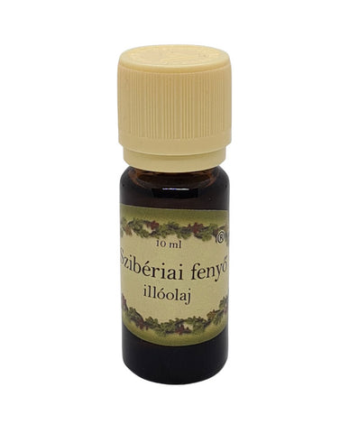Szibériai fenyő illóolaj 10 ml‑es barna üvegben, krémszínű kupakkal, friss, fás, erdei aromával, párologtatáshoz.