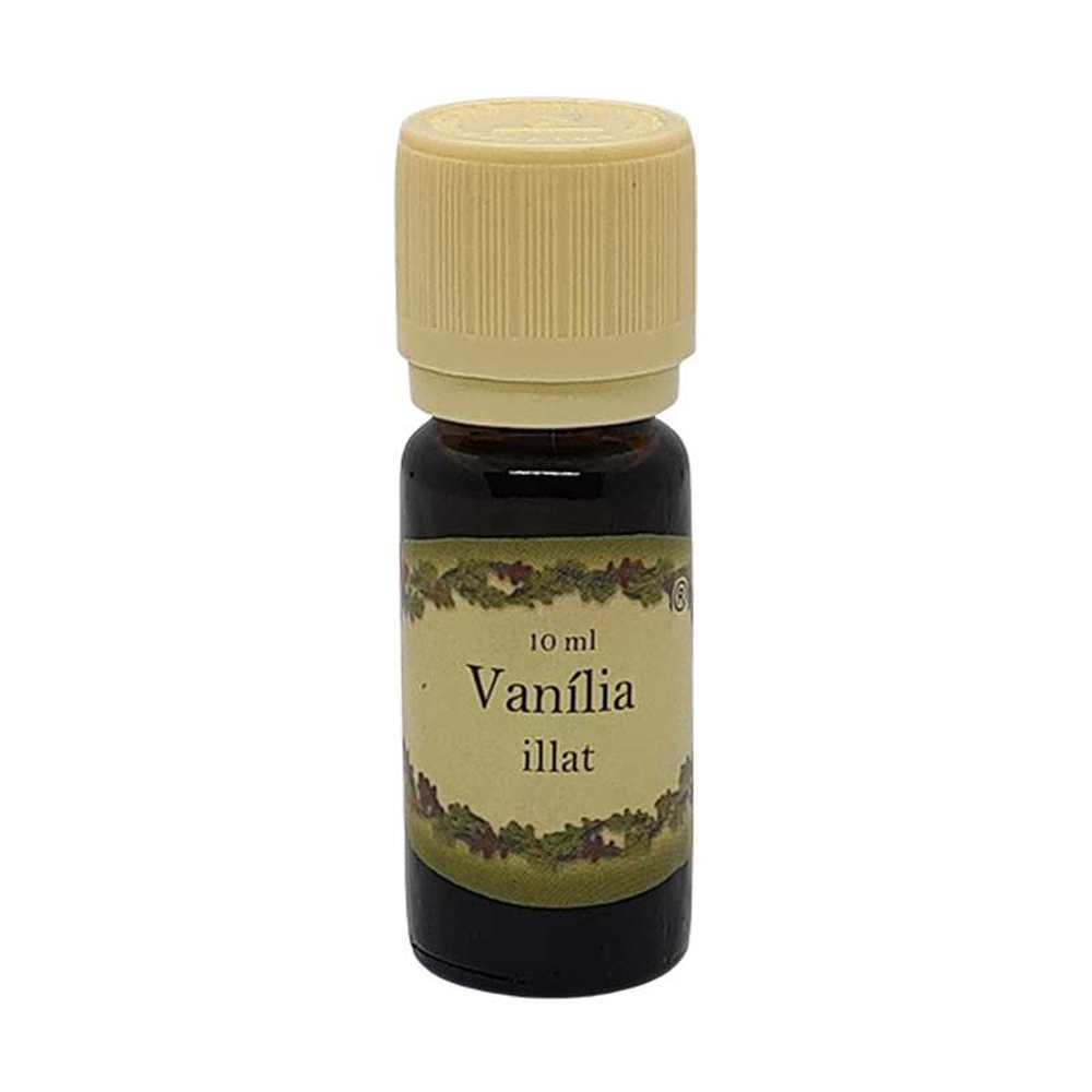 Vanília illóolaj 10 ml-es barna üvegcsében, krémszínű kupakkal, édes, krémes illattal, párologtatásra.