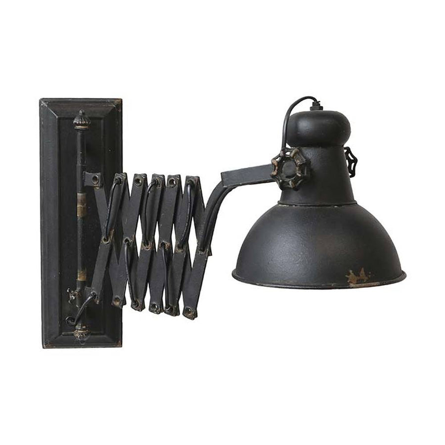 Ipari stílusú, fémből készült, fekete színű falilámpa.