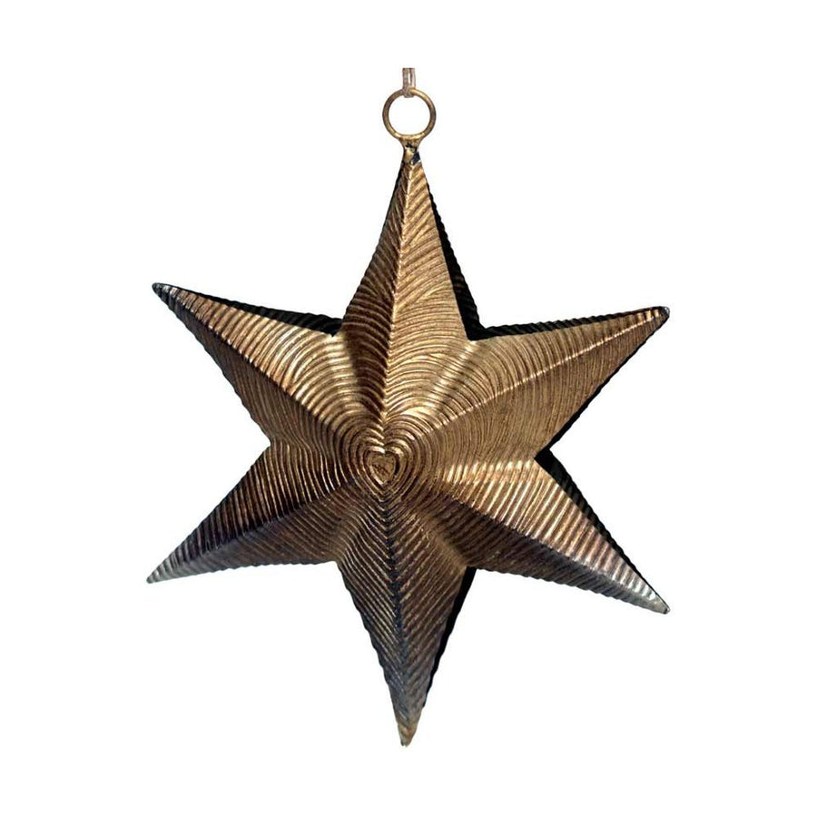 Dombormintával díszített, 16 cm magas, karácsonyi fém arany csillag