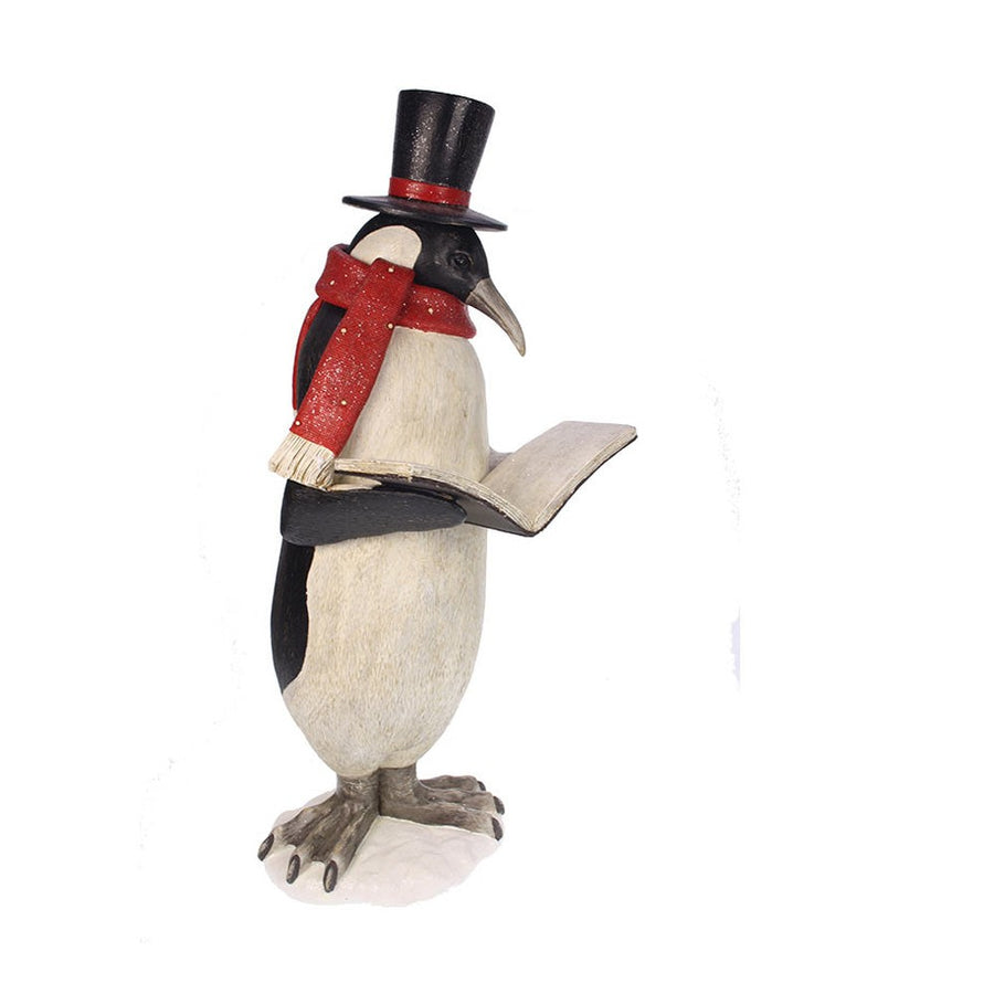 Fa hatású, 46 cm magas karácsonyi cilinderes pingvin figura