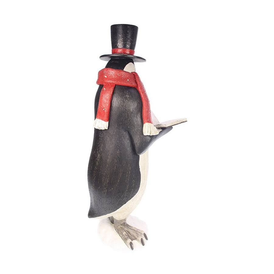 Fa hatású, 46 cm magas karácsonyi cilinderes pingvin figura