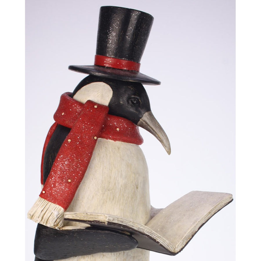 Fa hatású, 46 cm magas karácsonyi cilinderes pingvin figura