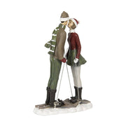 Békebeli hangulatú, 27 cm magas, síelő karácsonyi szerelmespár .