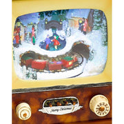 Prémium kategóriás, LED világítással felszerelt, viktoriánus kort idéző, békebeli, kisméretű zenélő TV, működő kisvasúttal