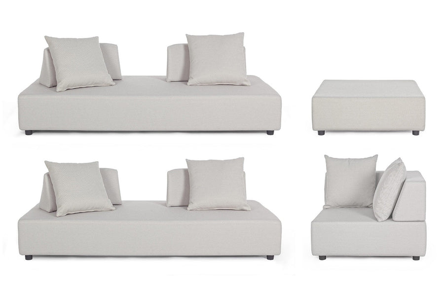 Homokszürke színű, kortárs kerti ülőgarnitúra.