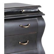 Mahagónifából készült klasszikus koloniál stílusú, ébenfekete színű kézműves fiókos komód.