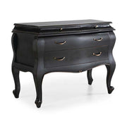 Mahagónifából készült klasszikus koloniál stílusú, ébenfekete színű kézműves fiókos komód.