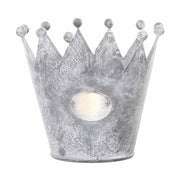 Vidéki vintage stílusú, antikolt felületű, 15 cm átmérőjű korona formájú bádog kaspó.