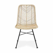 Skandináv kortárs stílusú, natúr színű, valódi rattanból és fémből készült formatervezett étkezőszék.