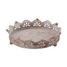 Vintage stílusú, fémcsipkével díszített, koronás bádogtálca