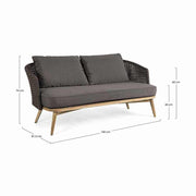 Fromatervezett kerti kanapé méretjelölésekkel.