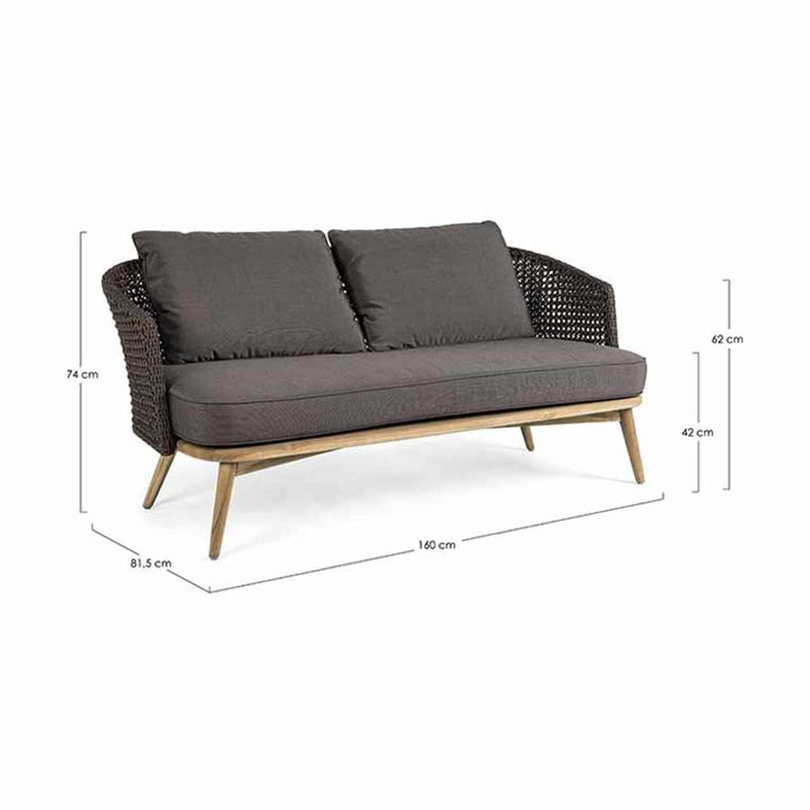 Fromatervezett kerti kanapé méretjelölésekkel.