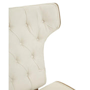 Prémium minőségű, kortárs stílusú, hajlított szilfából készült fehér színű vászonnal kárpitozott szárnyas relaxációs szék