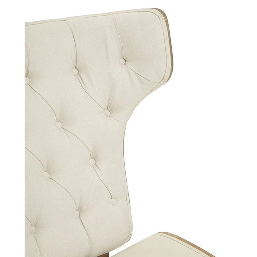 Prémium minőségű, kortárs stílusú, hajlított szilfából készült fehér színű vászonnal kárpitozott szárnyas relaxációs szék